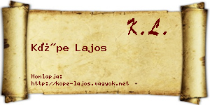 Köpe Lajos névjegykártya